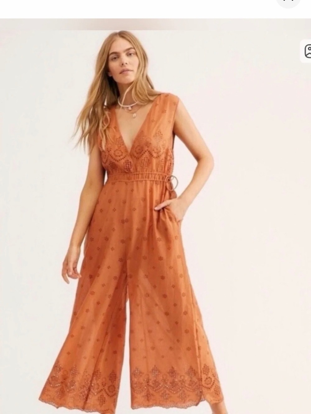 Free People Rust Orange Sleeveless V-Neck Wide-Leg Jumpsuit